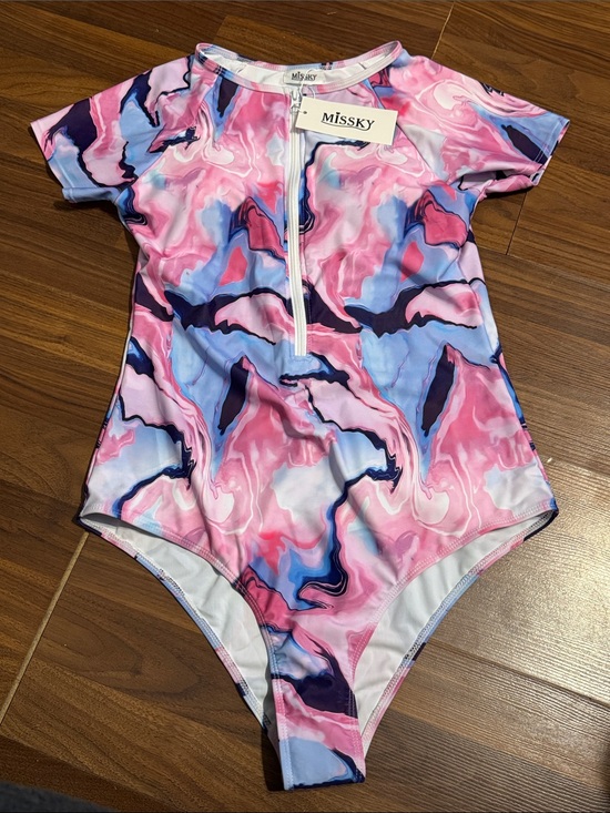 Missky Other - Missky Pink Marble Zip-Front One-Piece Swimsuit NWT